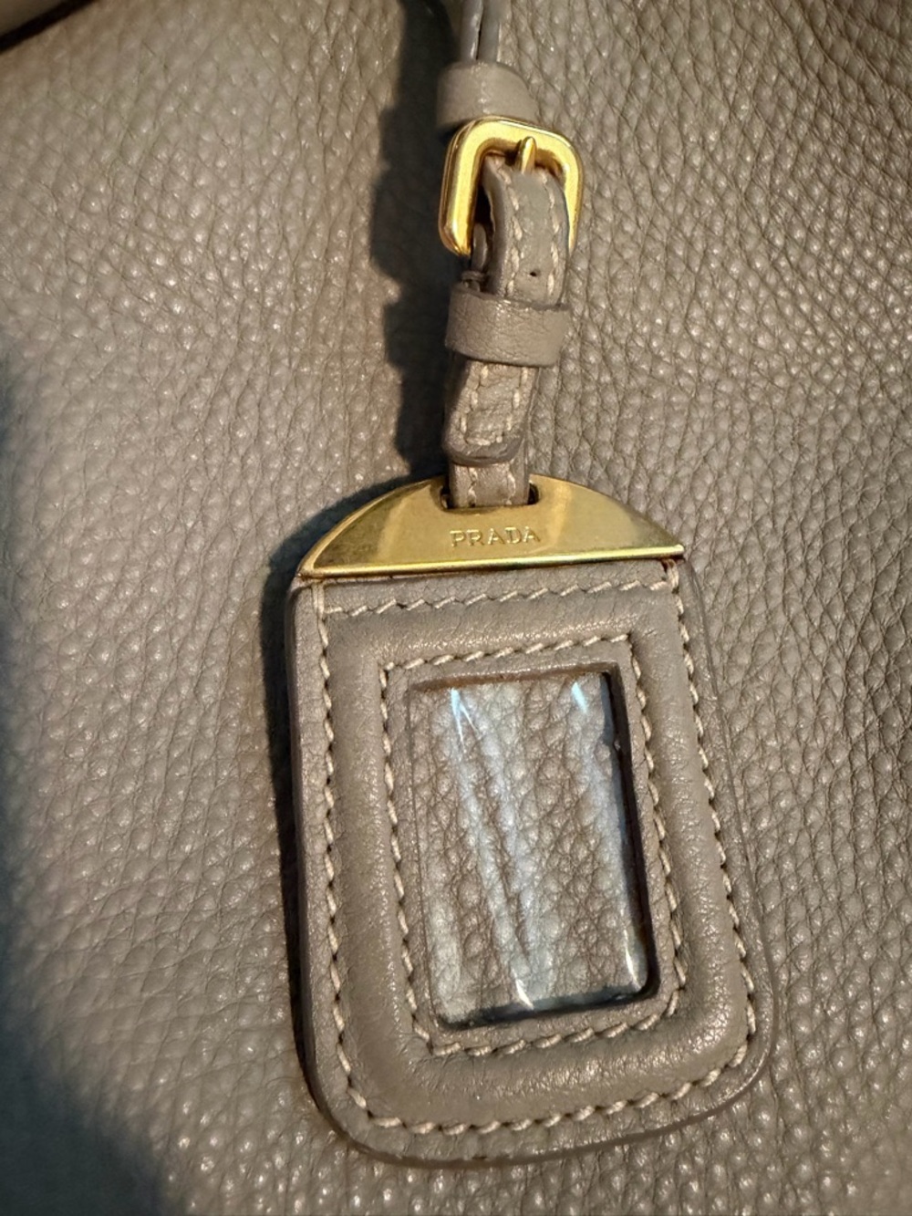 Prada Gray Taupe Pebbled Leather Tote with Gold Hardware - Picture 3 of 6